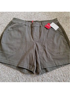 NWT Spanx 6" Twill Shorts Womens XL Pine Khaki Green Pull On Chino Pockets NEW